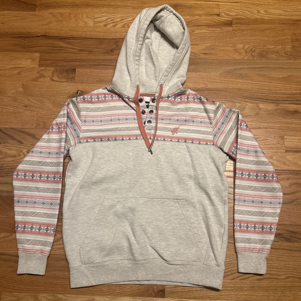 Hooey Women's Hoodie Pullover Aspen Sweatshirt Size Medium Pink Gray Button